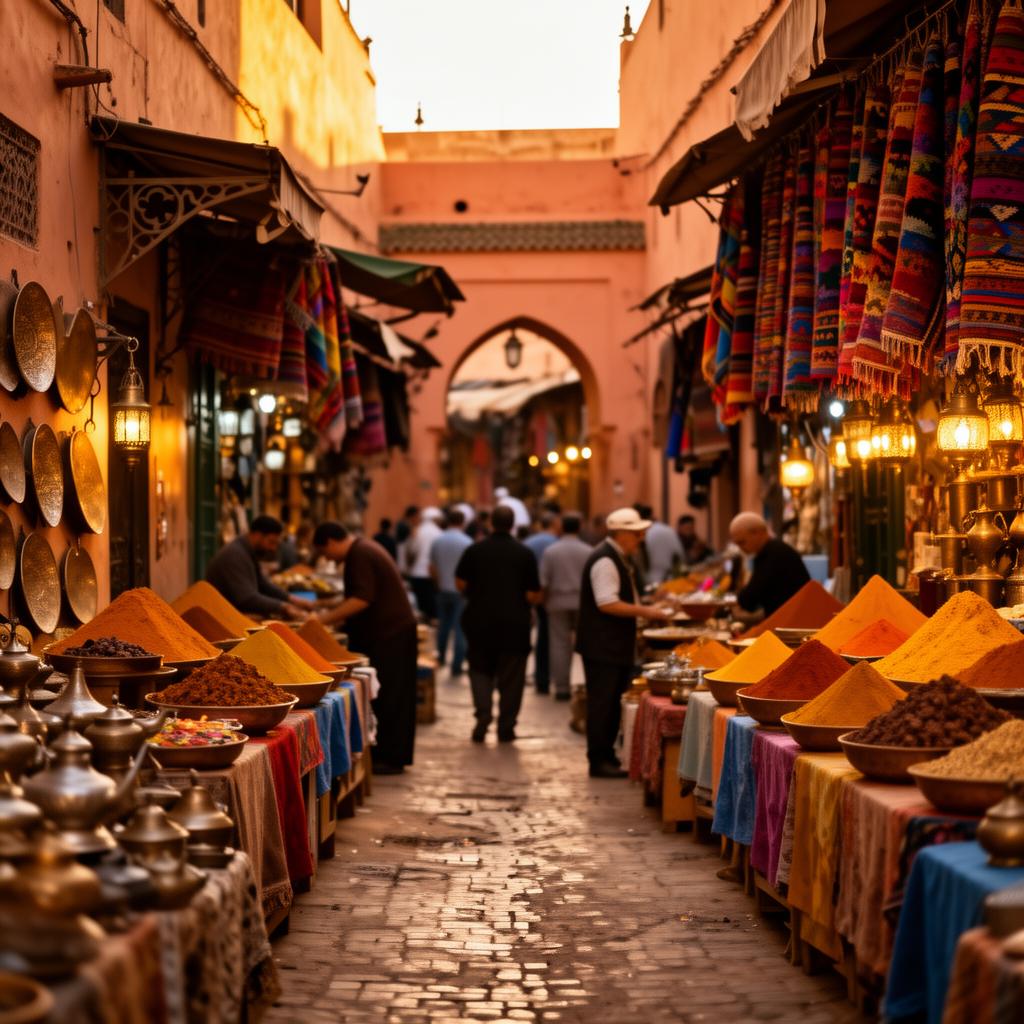 Marrakech medina souks with colorful spices